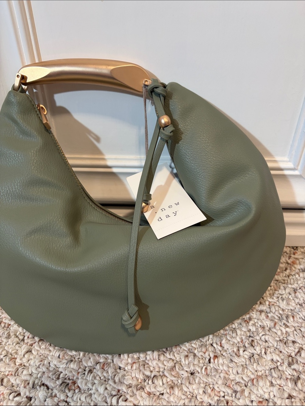 a new day Olive Green Hobo Bag with Gold Handle - Picture 4 of 4